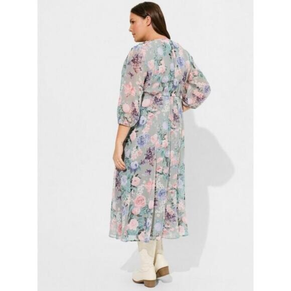 Torrid Tea Length Chiffon Front Tie Dress NWT Plus Size 3 - Picture 3 of 7